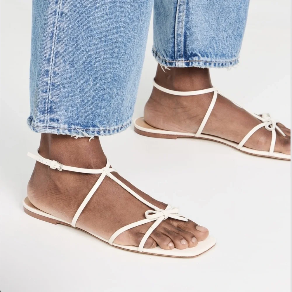 NEW Reformation white patent leather Maya bow sandals